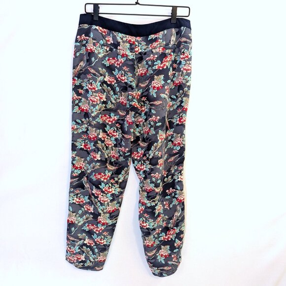 Elevenses | Anthropologie Floral Bird Tapered Tuxedo Ankle Trouser Pants | 6 - Picture 3 of 14